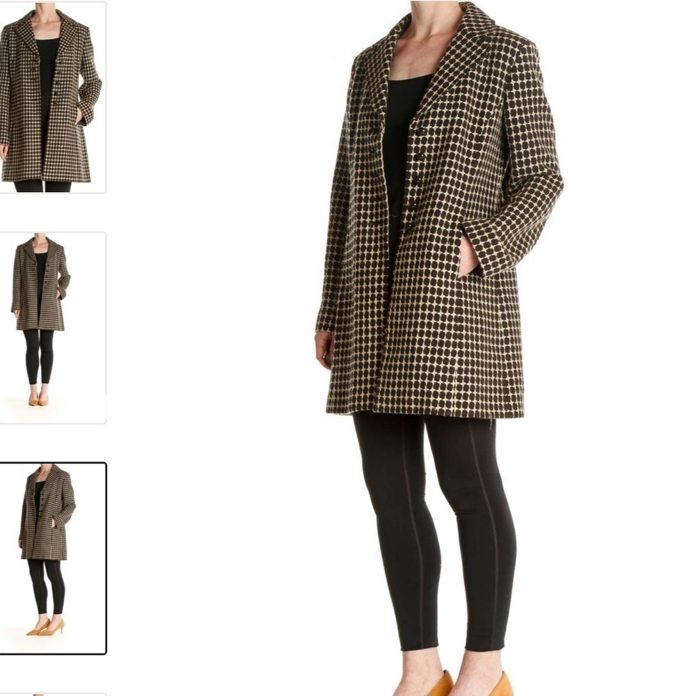 Ann Taylor tweed black beige geometric print long over coat size 2